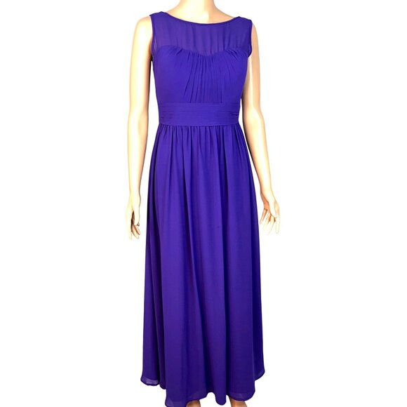 Bill Levkoff Purple Sleeveless Ruched Chiffon Gown With Sheer Neckline & V-Back - Picture 1 of 9